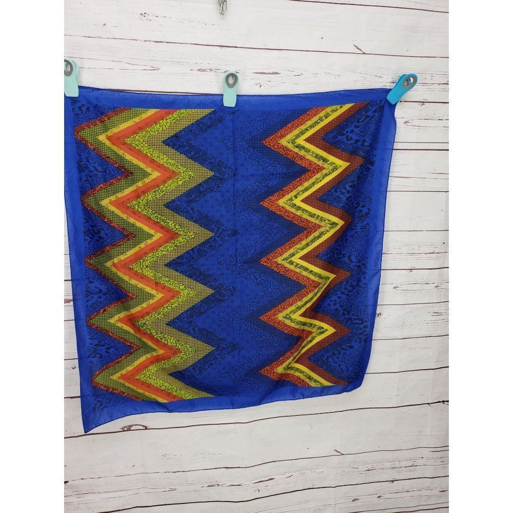 Boho blue zigzag multiple colored paisley print made‎ in Italy scarf wrap